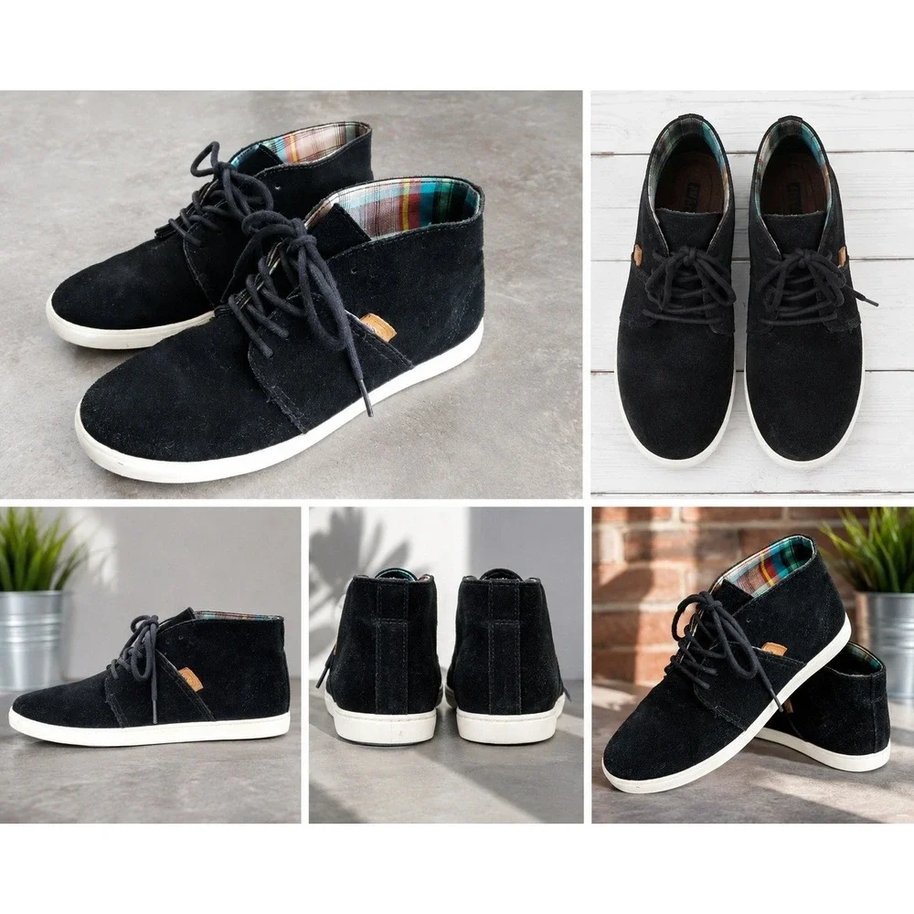 Vans Chukka Mid Black Suede Plaid Lined Sneakers Size Mens 9.5 Womens 11